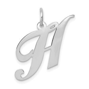 14k White Gold, Ella Collection Medium Fancy Script Initial H Pendant